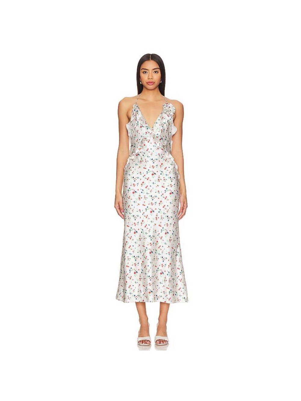 Bardot White Floral Satin Midi Slip Dress